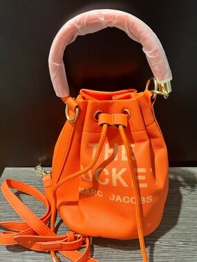 Marc Jacobs Orange Leather Mini Drawstring Bucket Bag